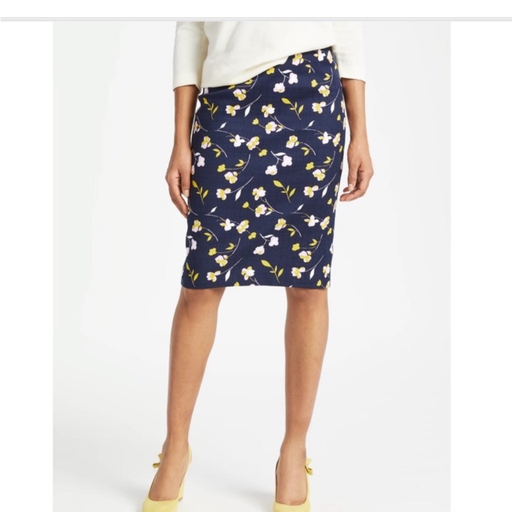 New Boden Martha Navy Pink Yellow Floral Pencil Skirt textured US 12 UK 16‎